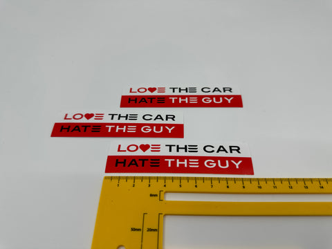 Auto Sticker für Tesla Fans - LOVE THE CAR - HATE THE GUY (2 Aufkleber)